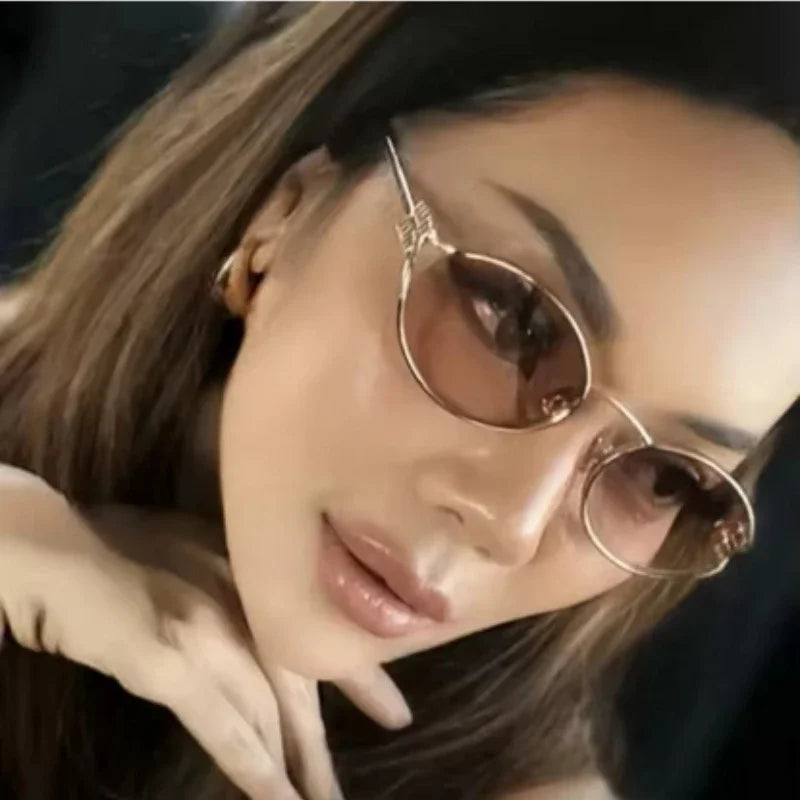 1Pc Trendy and Fashionable Metal Oval Frame Women's Sunglasses, a Must ...