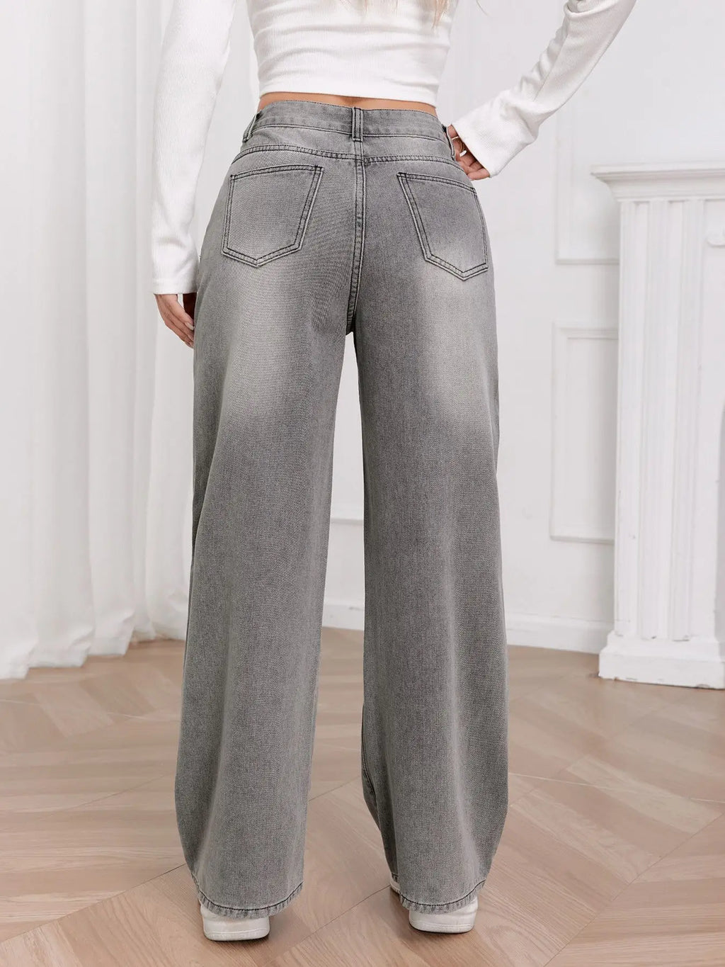 Wide Leg Distressed Straight Jeans for Women Elastic Casual Bootcut Denim Pants Bestseller Fashionable Ladies Jeans