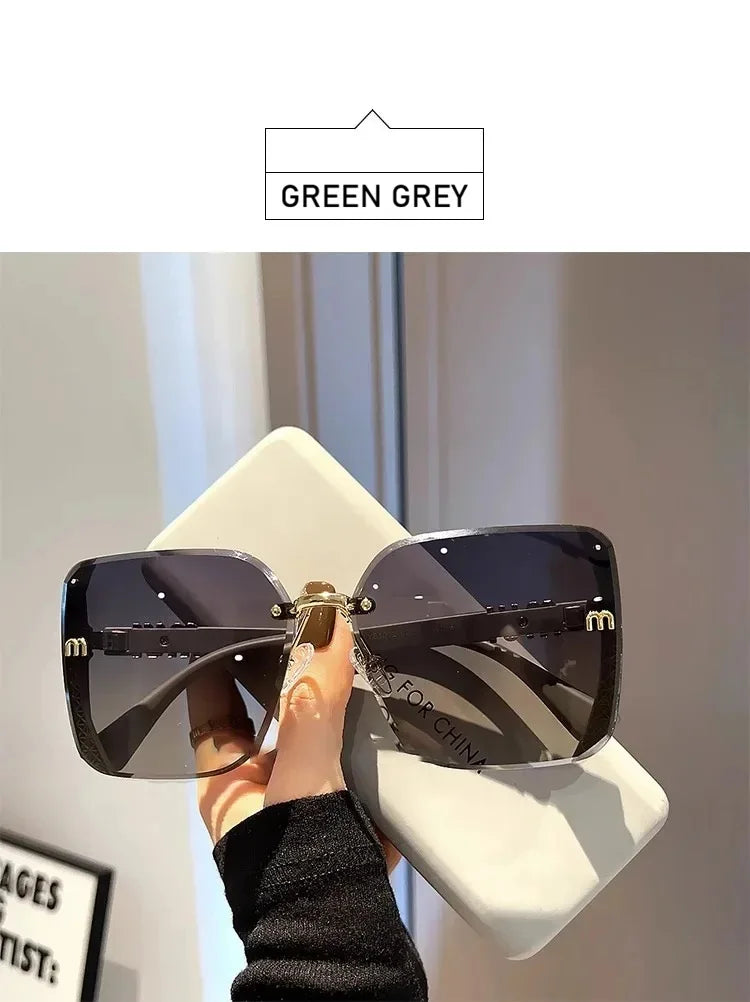 QVQV Fashion Oversized Square Sunglasses Women 2026 New Side Frame Letters Luxury Brand Sun Glasses Trendy Driving Eyeglasses