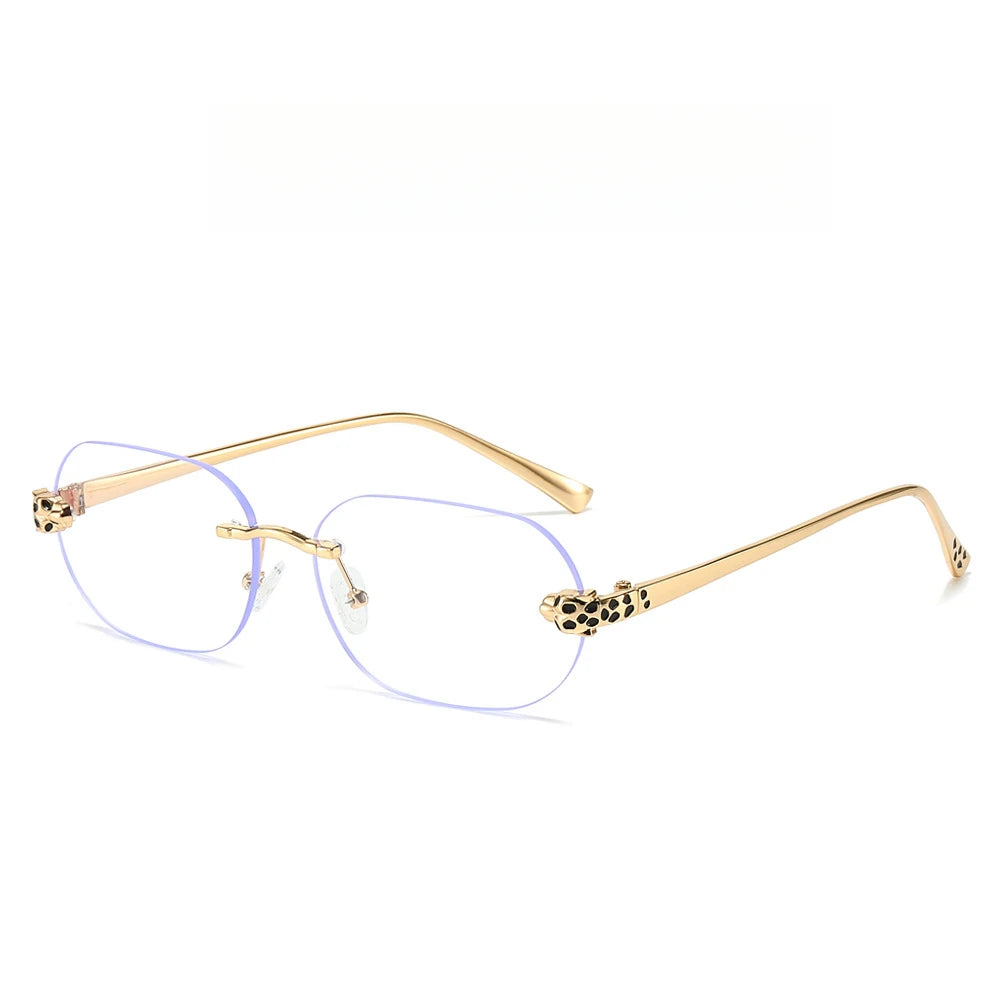 Luxury Brand Rimless Sunglasses Men Women Fashion Cheetah Decoration Metal Shades Frameless UV400 Shades Street Photography