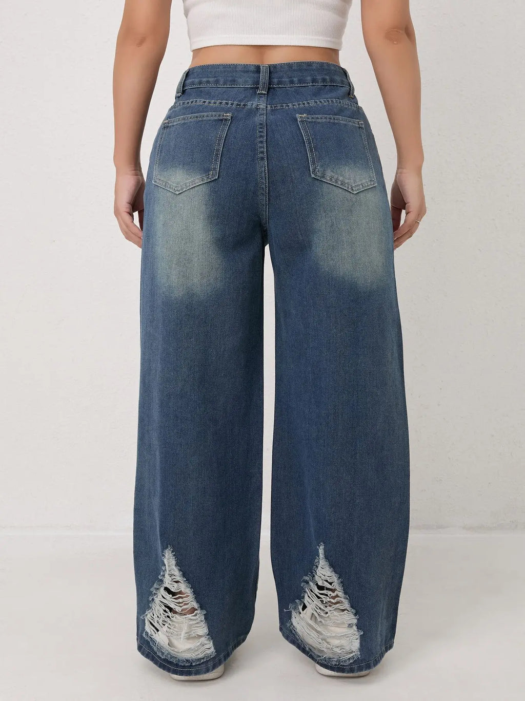Wide Leg Distressed Straight Jeans for Women Elastic Casual Bootcut Denim Pants Bestseller Fashionable Ladies Jeans
