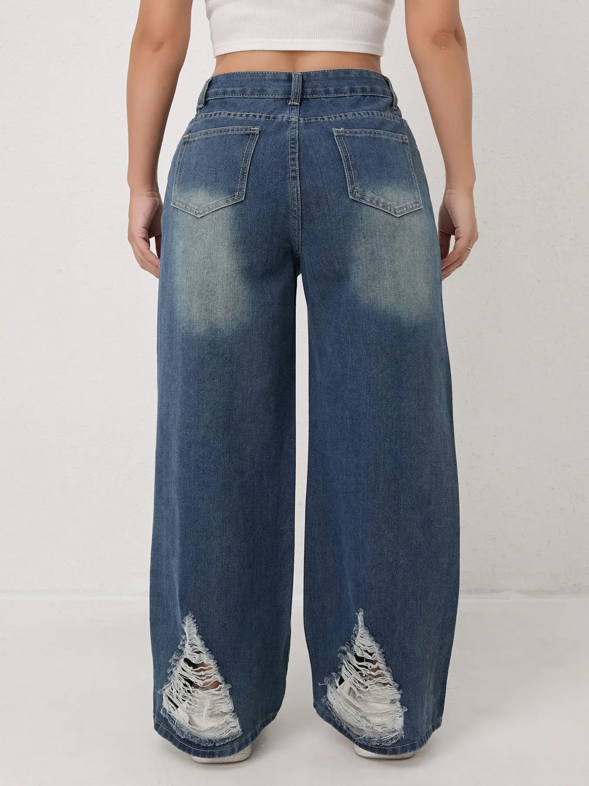 Wide Leg Distressed Straight Jeans for Women Elastic Casual Bootcut Denim Pants Bestseller Fashionable Ladies Jeans