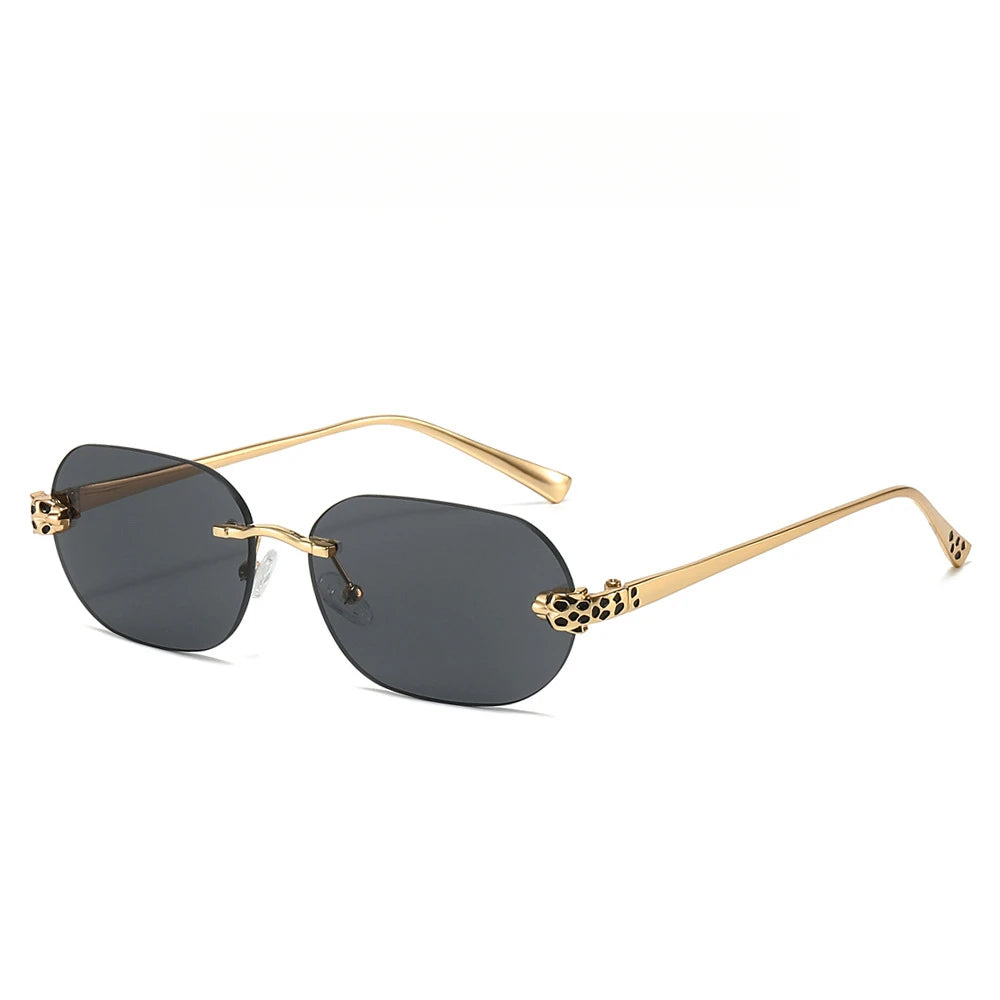 Luxury Brand Rimless Sunglasses Men Women Fashion Cheetah Decoration Metal Shades Frameless UV400 Shades Street Photography