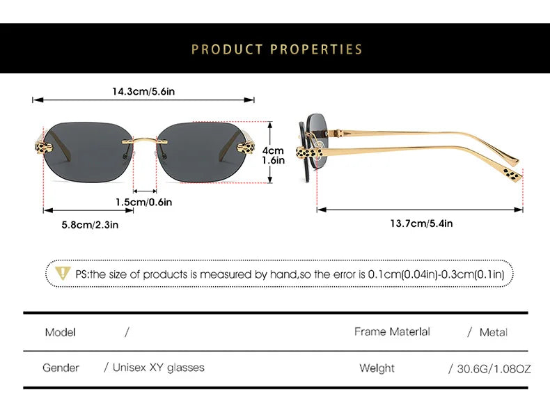 Luxury Brand Rimless Sunglasses Men Women Fashion Cheetah Decoration Metal Shades Frameless UV400 Shades Street Photography