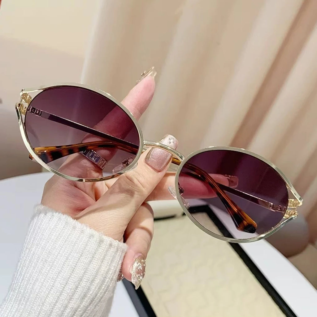 1Pc Trendy and Fashionable Metal Oval Frame Women's Sunglasses, a Must-Have Fashion Accessory for Parties, Beach Vacations