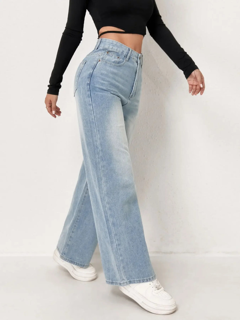 Wide Leg Distressed Straight Jeans for Women Elastic Casual Bootcut Denim Pants Bestseller Fashionable Ladies Jeans
