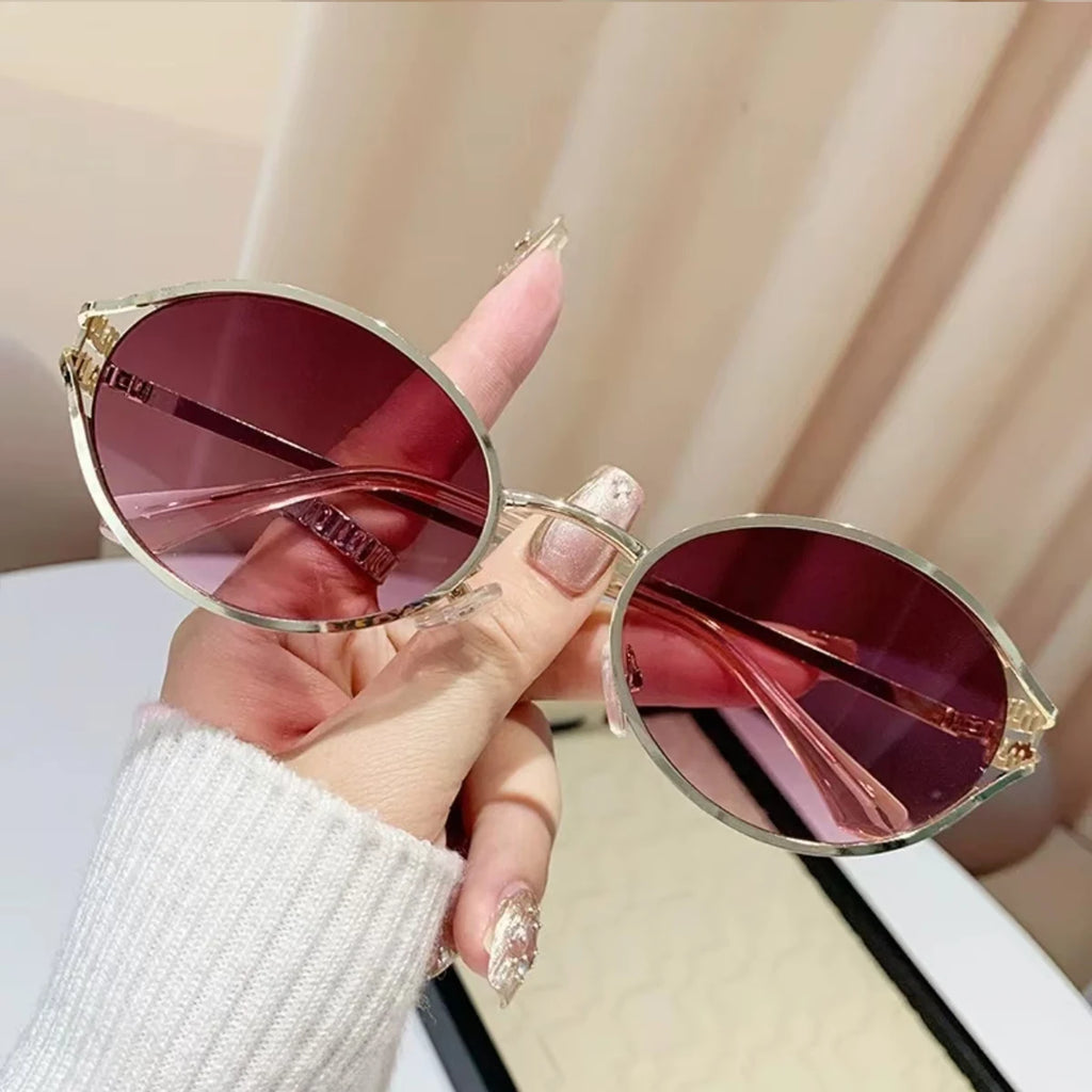 1Pc Trendy and Fashionable Metal Oval Frame Women's Sunglasses, a Must-Have Fashion Accessory for Parties, Beach Vacations