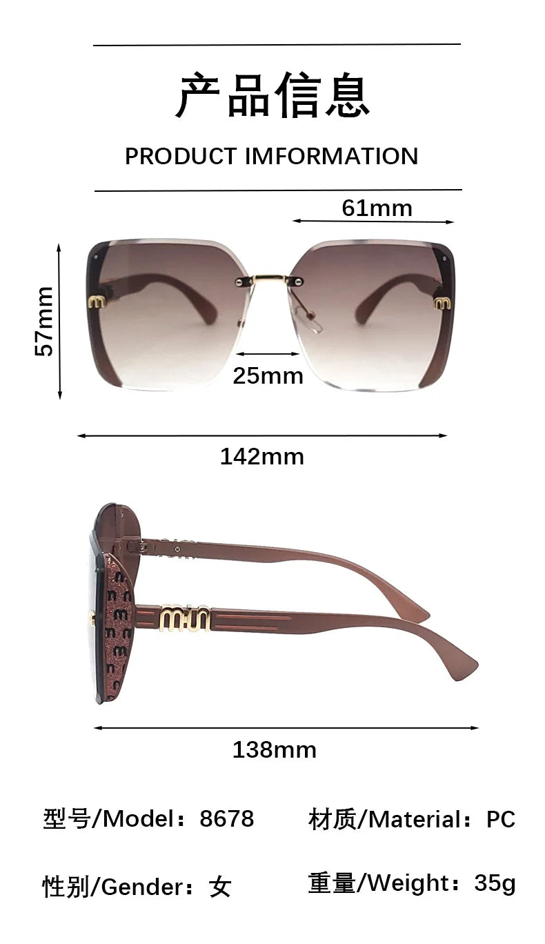 QVQV Fashion Oversized Square Sunglasses Women 2026 New Side Frame Letters Luxury Brand Sun Glasses Trendy Driving Eyeglasses