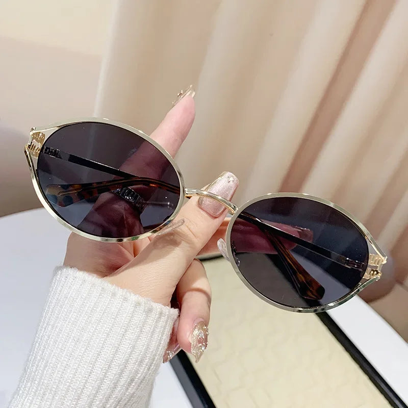 1Pc Trendy and Fashionable Metal Oval Frame Women's Sunglasses, a Must-Have Fashion Accessory for Parties, Beach Vacations