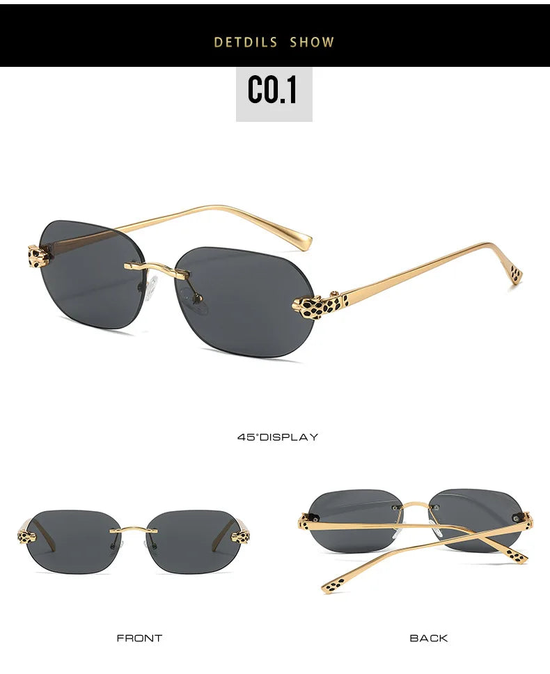 Luxury Brand Rimless Sunglasses Men Women Fashion Cheetah Decoration Metal Shades Frameless UV400 Shades Street Photography