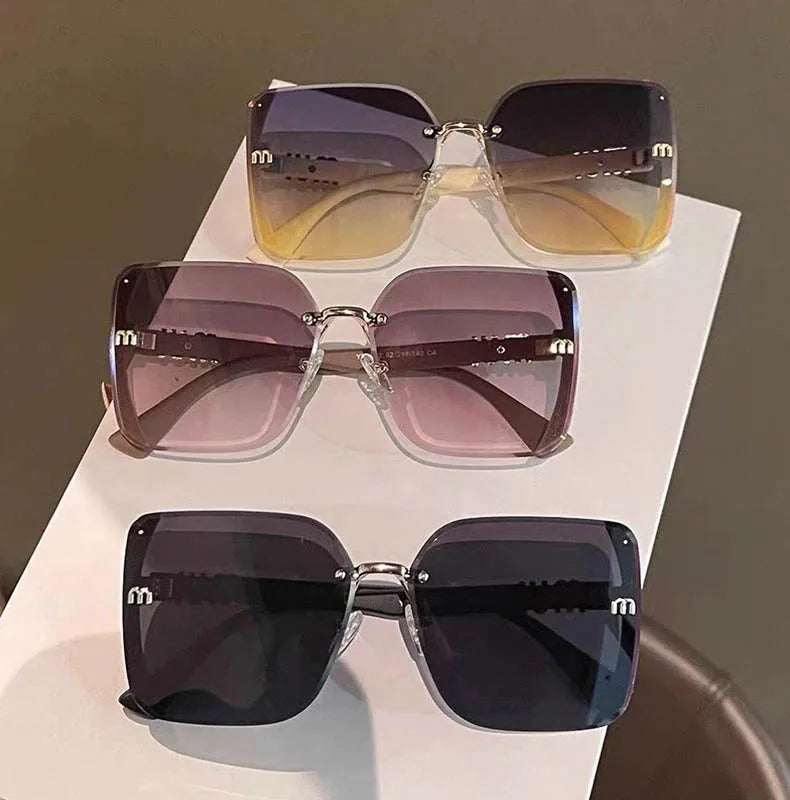 QVQV Fashion Oversized Square Sunglasses Women 2026 New Side Frame Letters Luxury Brand Sun Glasses Trendy Driving Eyeglasses