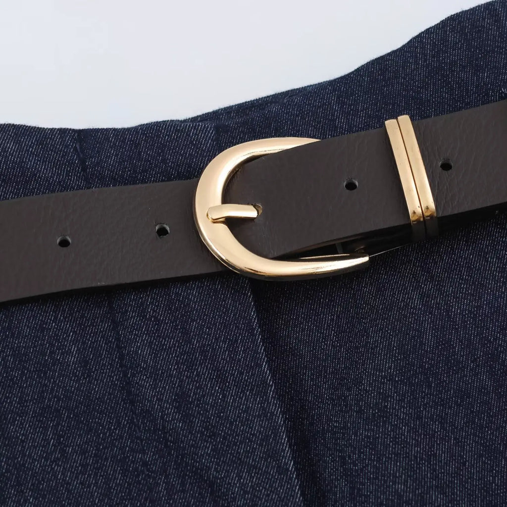 BSAY Women Solid Color Wide Leg Pants High Waist Turn Up Cuff Hem With Metal Buckle Belt Elegant Commuter Casual Long Trousers