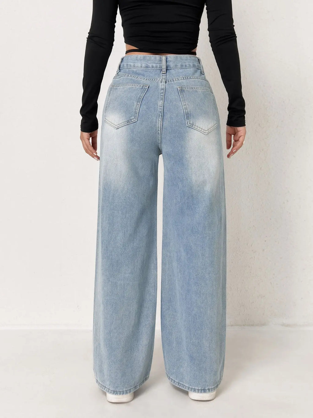 Wide Leg Distressed Straight Jeans for Women Elastic Casual Bootcut Denim Pants Bestseller Fashionable Ladies Jeans