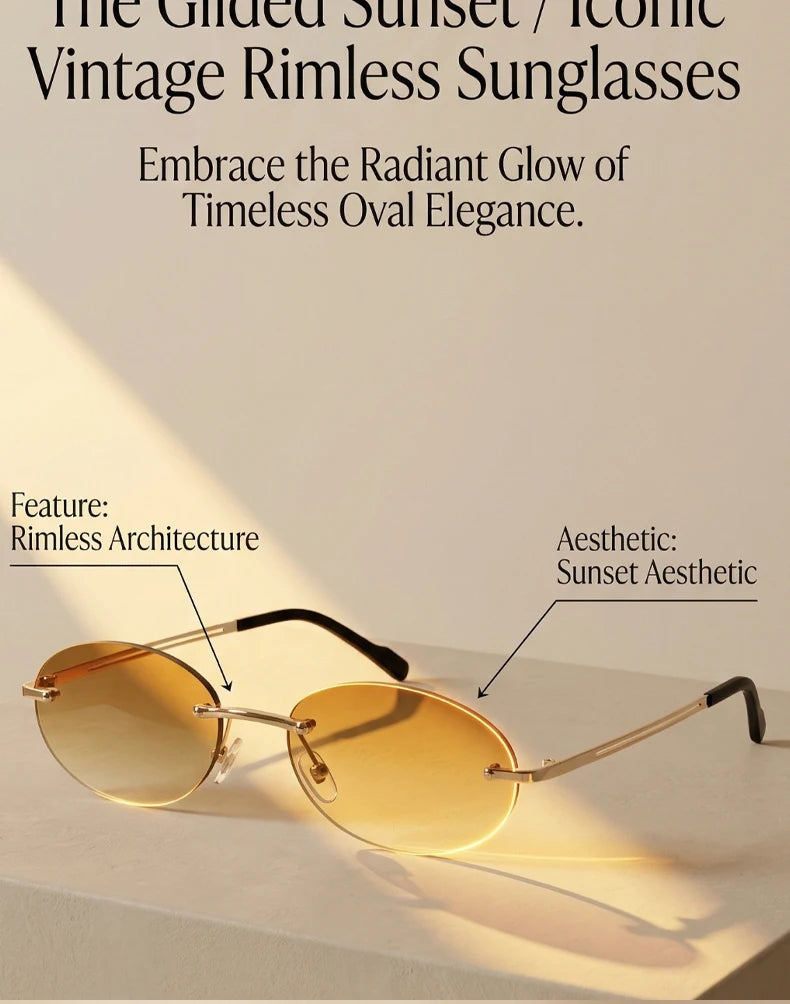 Rimless Oval Sunglasses Women 2026 Luxury Brand Vintage Small Frame Gold Metal Gradient Lens Y2K Punk Streetwear Fashion Eyewear