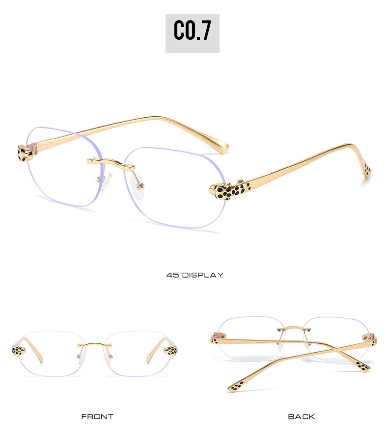Luxury Brand Rimless Sunglasses Men Women Fashion Cheetah Decoration Metal Shades Frameless UV400 Shades Street Photography