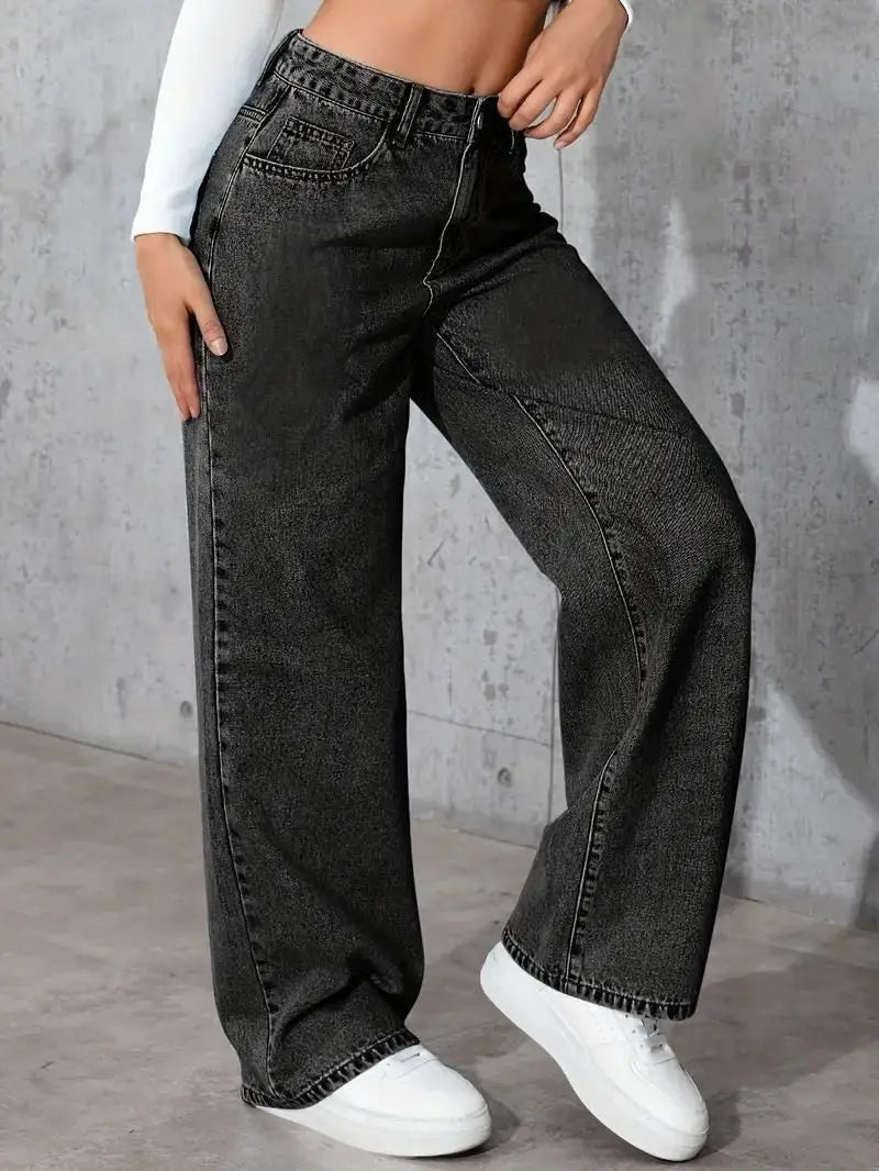 Wide Leg Distressed Straight Jeans for Women Elastic Casual Bootcut Denim Pants Bestseller Fashionable Ladies Jeans