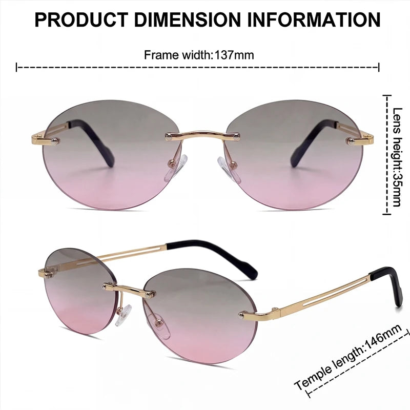 Rimless Oval Sunglasses Women 2026 Luxury Brand Vintage Small Frame Gold Metal Gradient Lens Y2K Punk Streetwear Fashion Eyewear