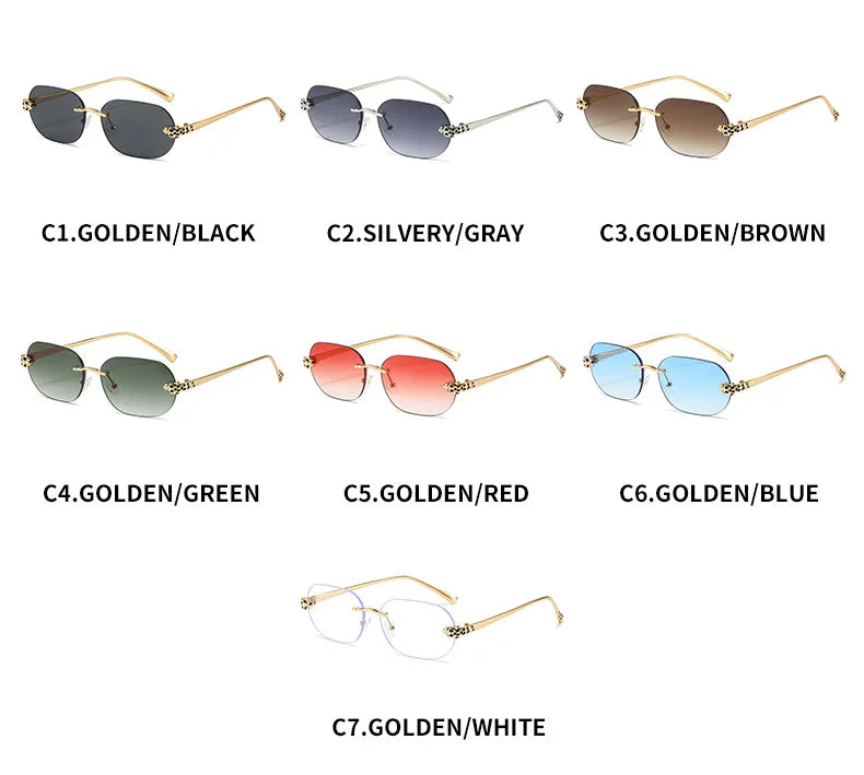 Luxury Brand Rimless Sunglasses Men Women Fashion Cheetah Decoration Metal Shades Frameless UV400 Shades Street Photography