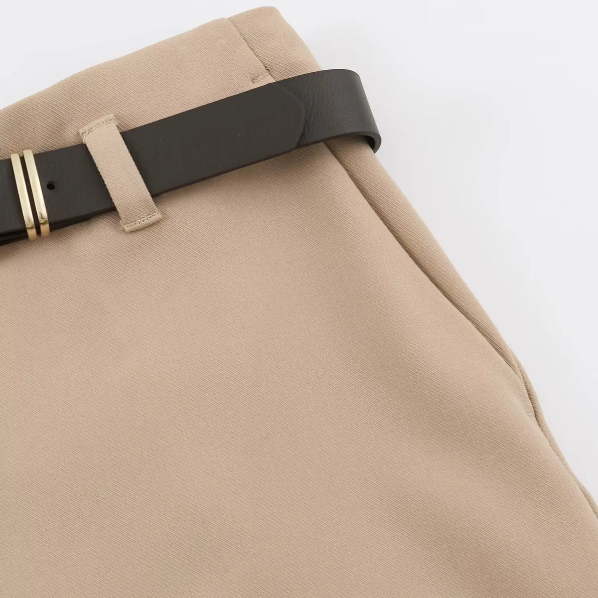 BSAY Women Solid Color Wide Leg Pants High Waist Turn Up Cuff Hem With Metal Buckle Belt Elegant Commuter Casual Long Trousers