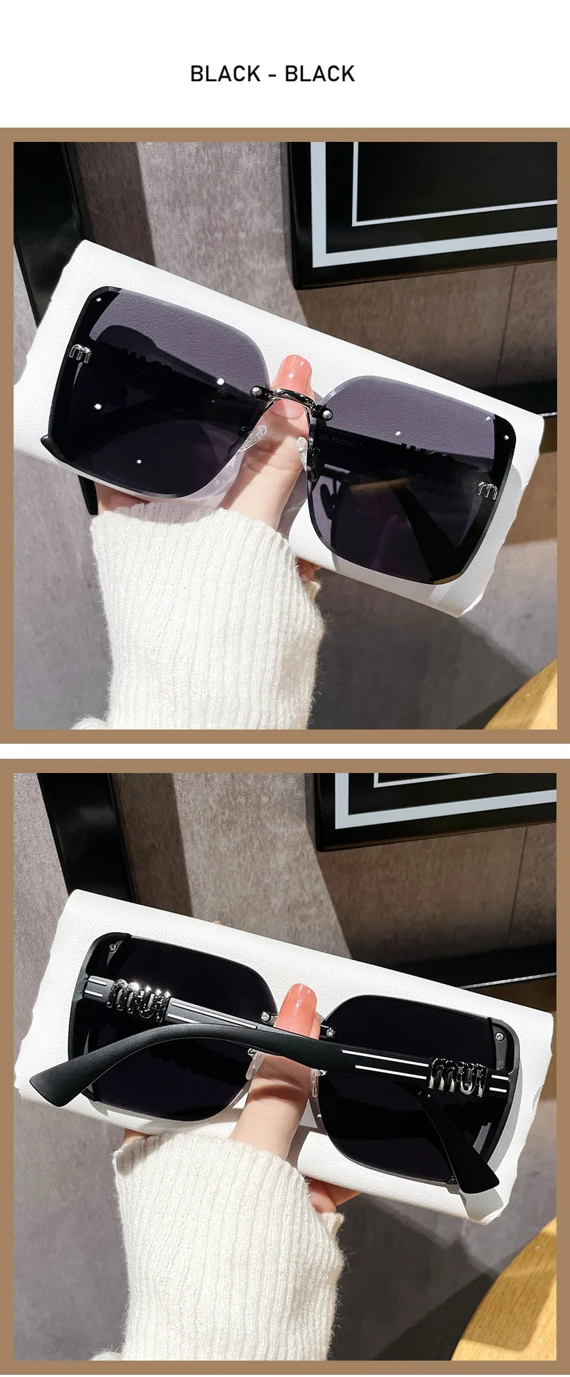 QVQV Fashion Oversized Square Sunglasses Women 2026 New Side Frame Letters Luxury Brand Sun Glasses Trendy Driving Eyeglasses