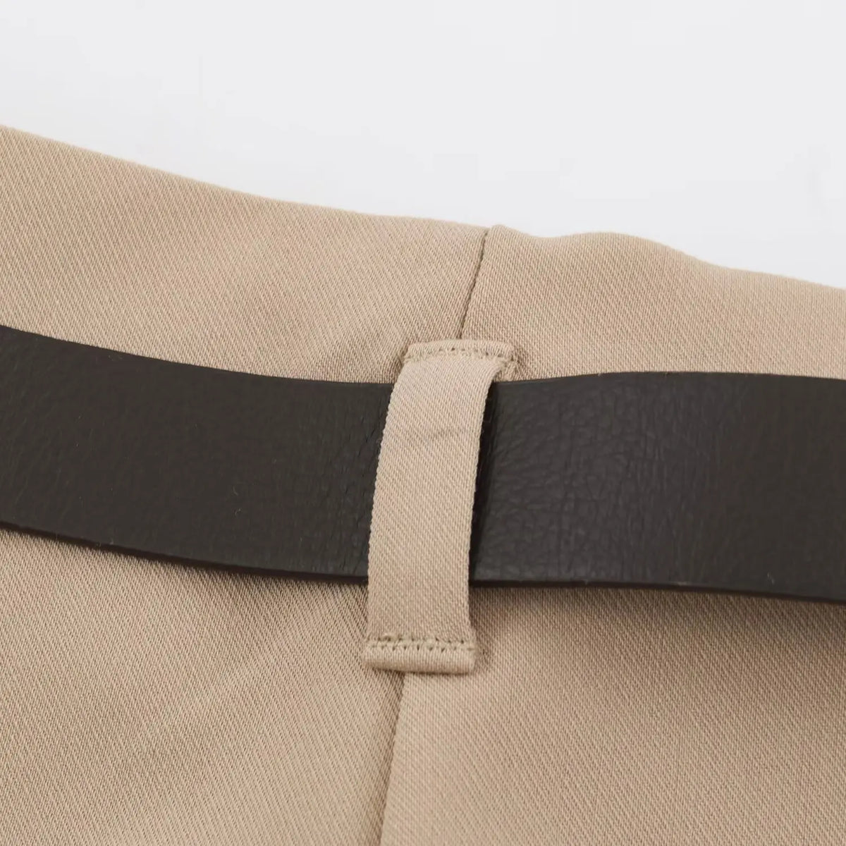 BSAY Women Solid Color Wide Leg Pants High Waist Turn Up Cuff Hem With Metal Buckle Belt Elegant Commuter Casual Long Trousers