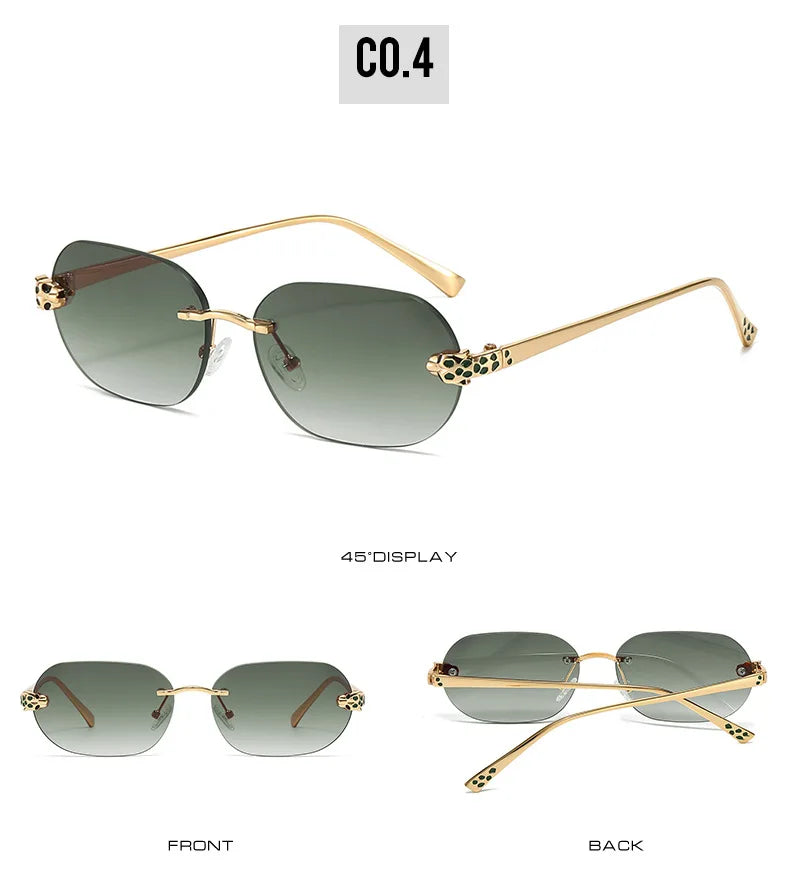 Luxury Brand Rimless Sunglasses Men Women Fashion Cheetah Decoration Metal Shades Frameless UV400 Shades Street Photography