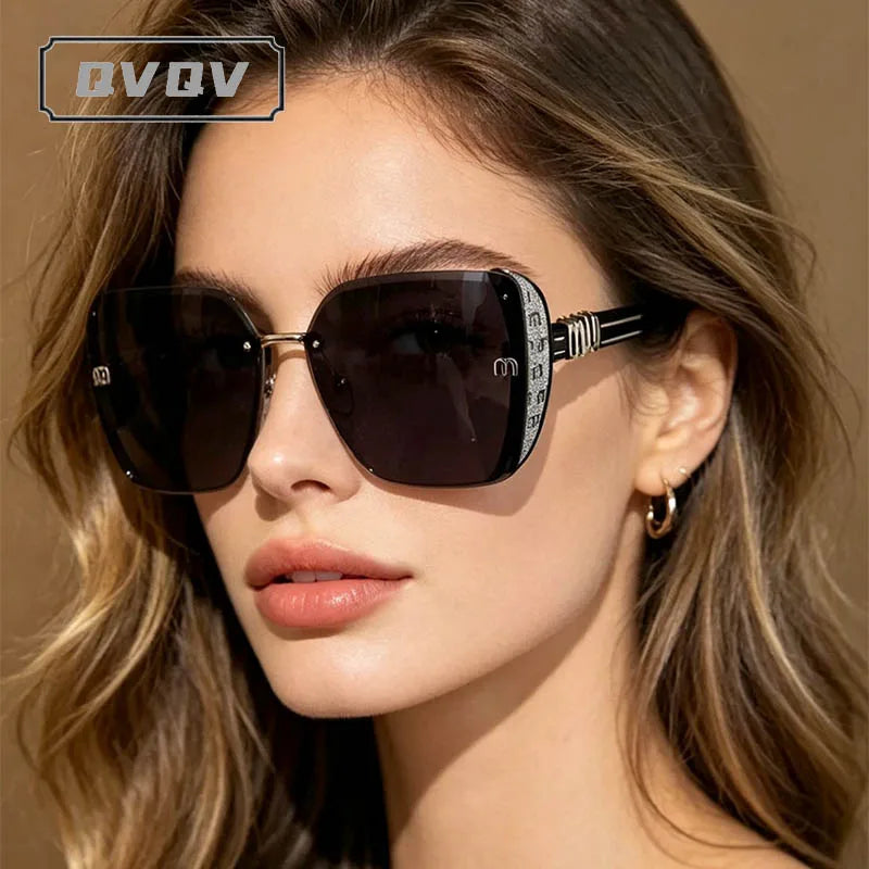 QVQV Fashion Oversized Square Sunglasses Women 2026 New Side Frame Letters Luxury Brand Sun Glasses Trendy Driving Eyeglasses
