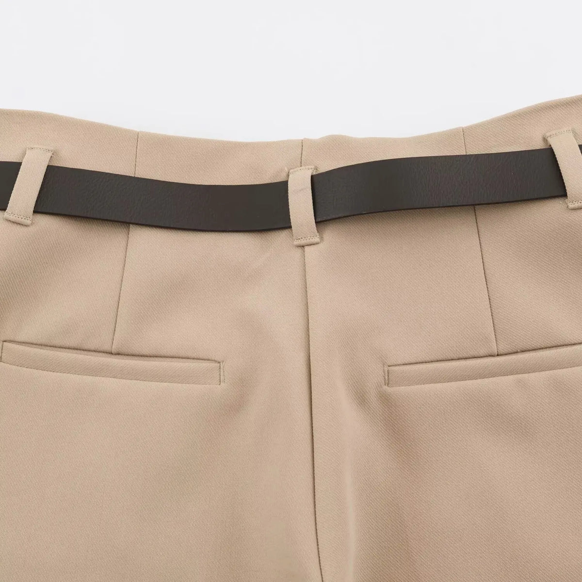 BSAY Women Solid Color Wide Leg Pants High Waist Turn Up Cuff Hem With Metal Buckle Belt Elegant Commuter Casual Long Trousers