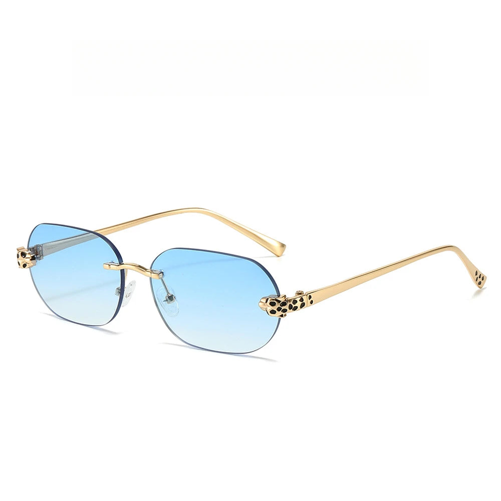 Luxury Brand Rimless Sunglasses Men Women Fashion Cheetah Decoration Metal Shades Frameless UV400 Shades Street Photography