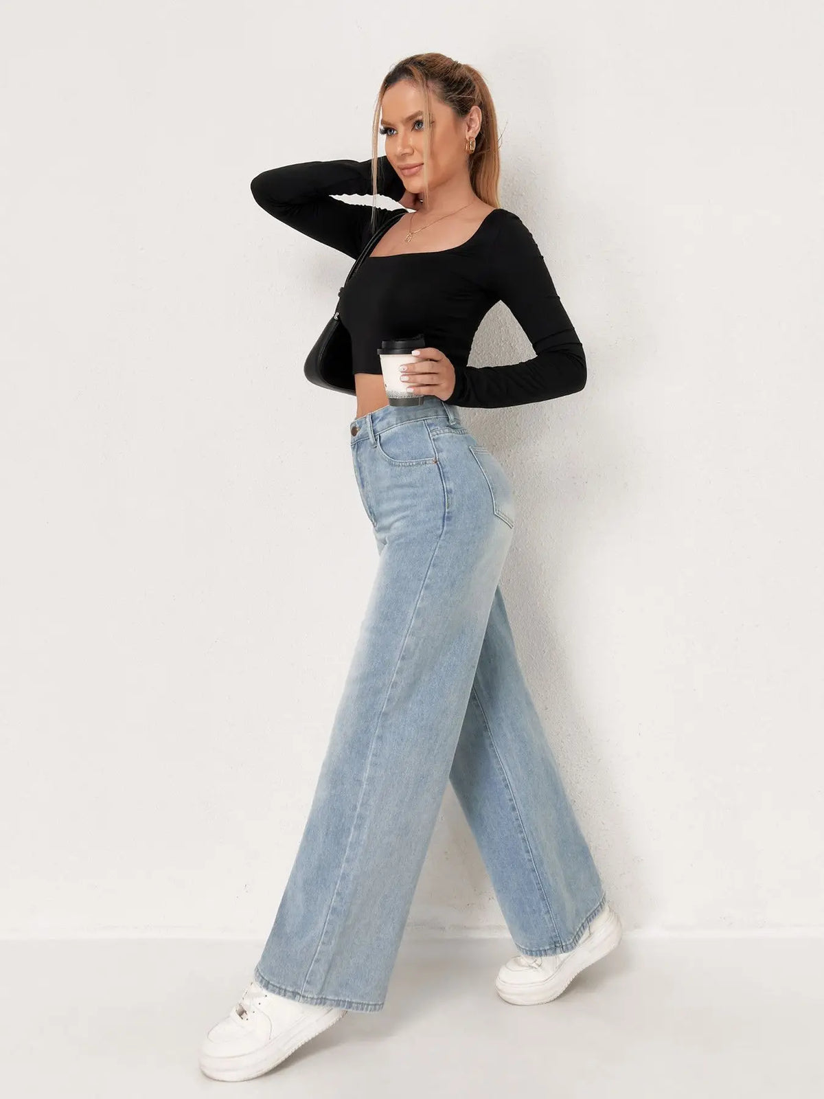 Wide Leg Distressed Straight Jeans for Women Elastic Casual Bootcut Denim Pants Bestseller Fashionable Ladies Jeans