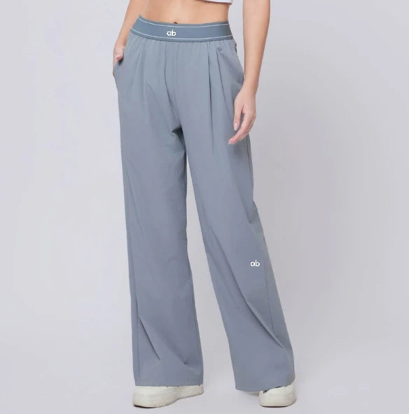 Women Sport Pants Quick Dry Wide Leg Athletic Pant Elastic High Waist Pleated Straight Trousers With Pockets Loose Fit Workout