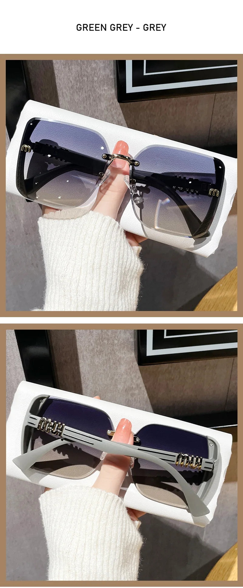 QVQV Fashion Oversized Square Sunglasses Women 2026 New Side Frame Letters Luxury Brand Sun Glasses Trendy Driving Eyeglasses