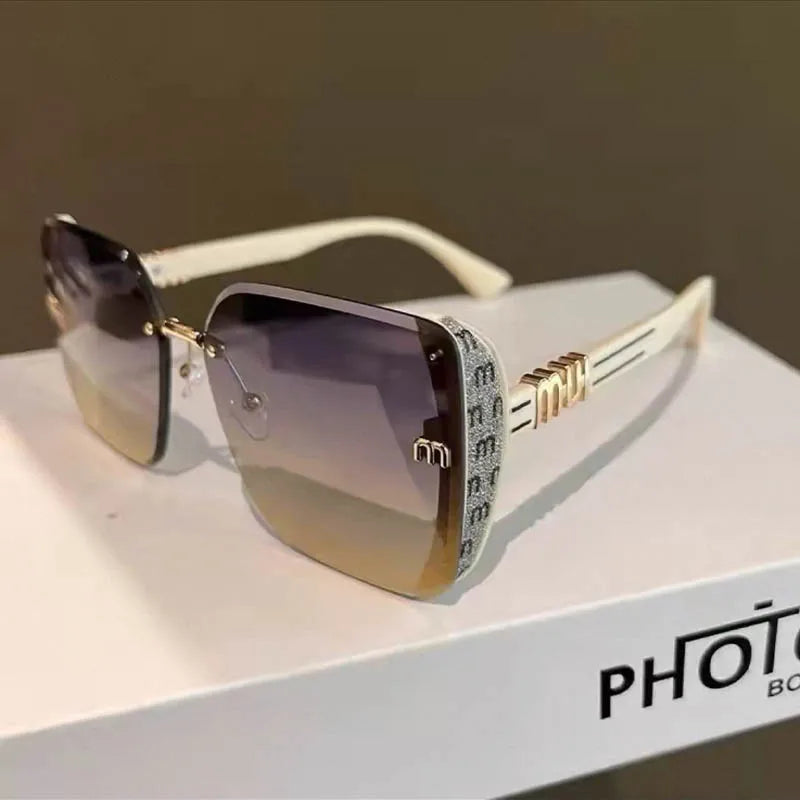 QVQV Fashion Oversized Square Sunglasses Women 2026 New Side Frame Letters Luxury Brand Sun Glasses Trendy Driving Eyeglasses