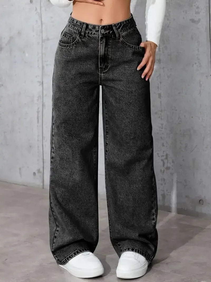 Wide Leg Distressed Straight Jeans for Women Elastic Casual Bootcut Denim Pants Bestseller Fashionable Ladies Jeans