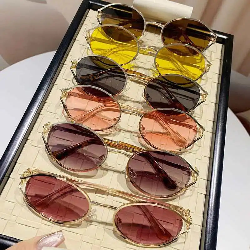1Pc Trendy and Fashionable Metal Oval Frame Women's Sunglasses, a Must ...