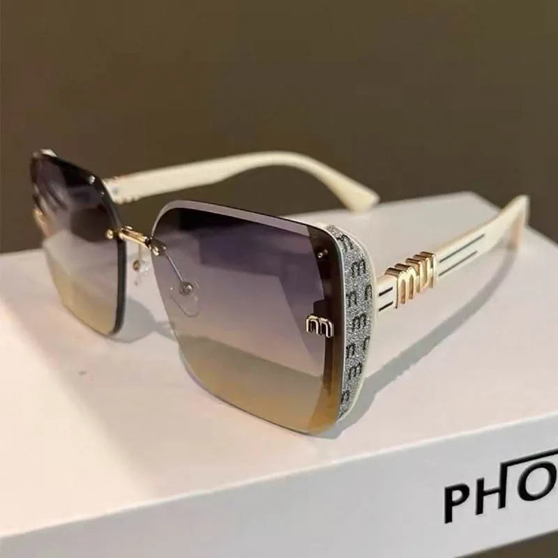 QVQV Fashion Oversized Square Sunglasses Women 2026 New Side Frame Letters Luxury Brand Sun Glasses Trendy Driving Eyeglasses