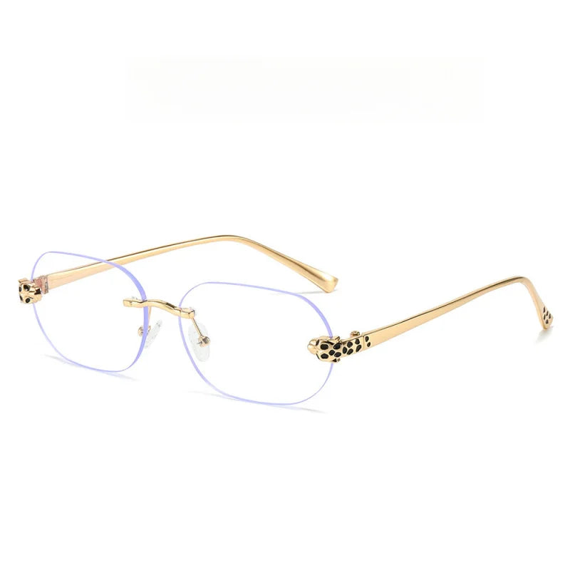 Luxury Brand Rimless Sunglasses Men Women Fashion Cheetah Decoration Metal Shades Frameless UV400 Shades Street Photography