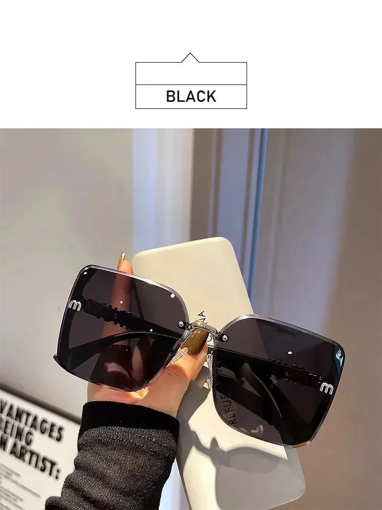 QVQV Fashion Oversized Square Sunglasses Women 2026 New Side Frame Letters Luxury Brand Sun Glasses Trendy Driving Eyeglasses