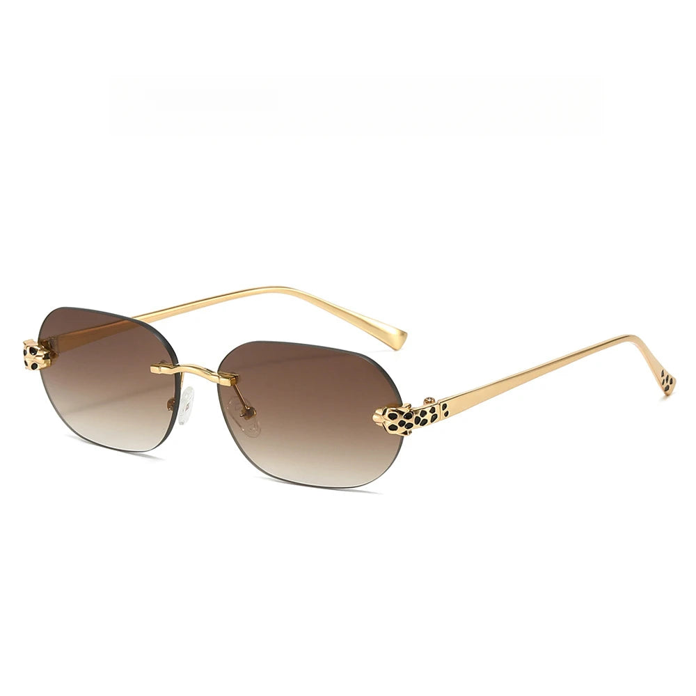 Luxury Brand Rimless Sunglasses Men Women Fashion Cheetah Decoration Metal Shades Frameless UV400 Shades Street Photography