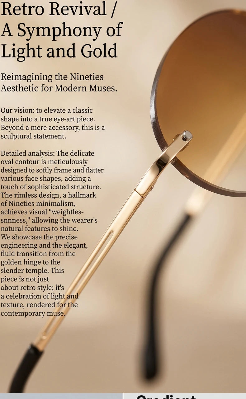 Rimless Oval Sunglasses Women 2026 Luxury Brand Vintage Small Frame Gold Metal Gradient Lens Y2K Punk Streetwear Fashion Eyewear