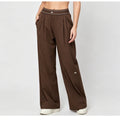Women Sport Pants Quick Dry Wide Leg Athletic Pant Elastic High Waist Pleated Straight Trousers With Pockets Loose Fit Workout