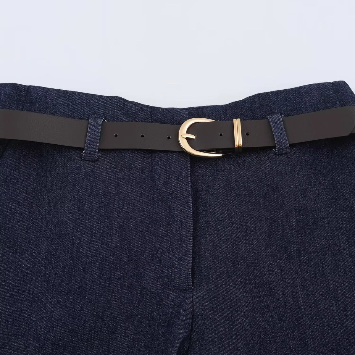 BSAY Women Solid Color Wide Leg Pants High Waist Turn Up Cuff Hem With Metal Buckle Belt Elegant Commuter Casual Long Trousers