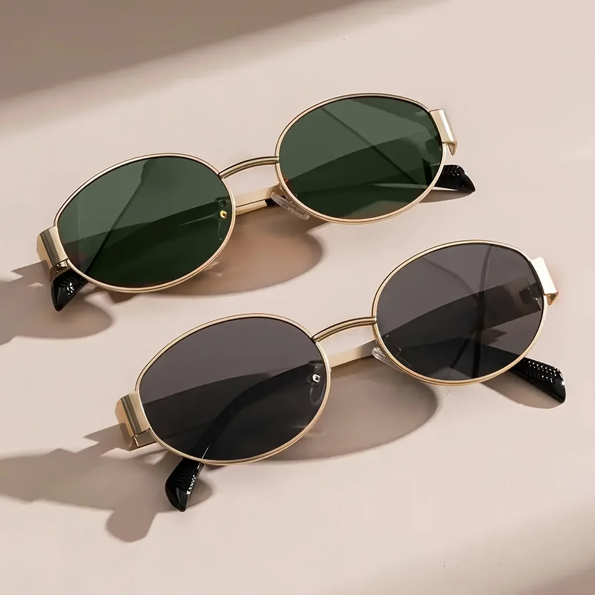 2pcs/ Oval Shape Metal Sunglasses Classic Men's Vintage Sun Glasses Women Outdoor Leisure Eyewear UV400 Ladies Shades
