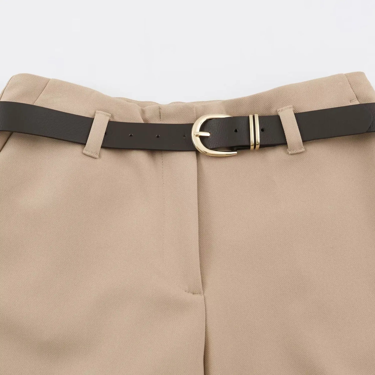 BSAY Women Solid Color Wide Leg Pants High Waist Turn Up Cuff Hem With Metal Buckle Belt Elegant Commuter Casual Long Trousers