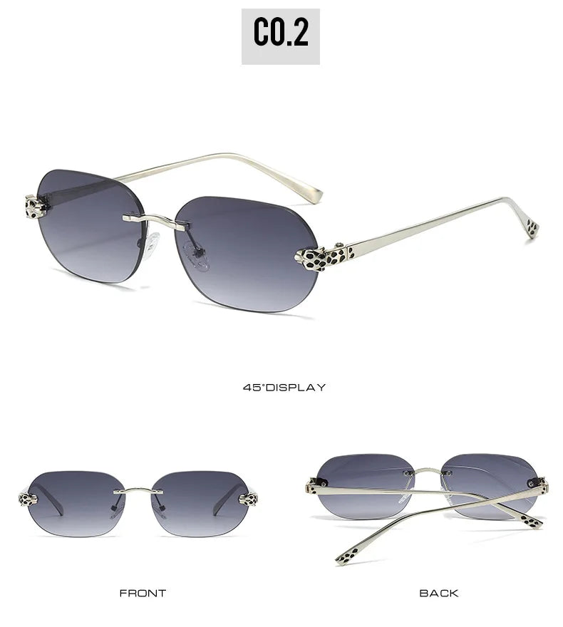 Luxury Brand Rimless Sunglasses Men Women Fashion Cheetah Decoration Metal Shades Frameless UV400 Shades Street Photography