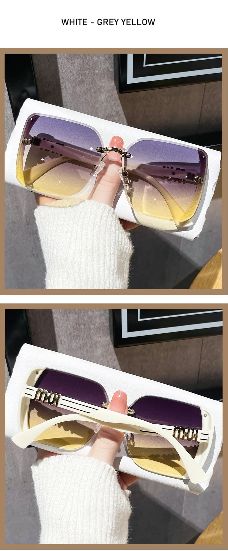 QVQV Fashion Oversized Square Sunglasses Women 2026 New Side Frame Letters Luxury Brand Sun Glasses Trendy Driving Eyeglasses