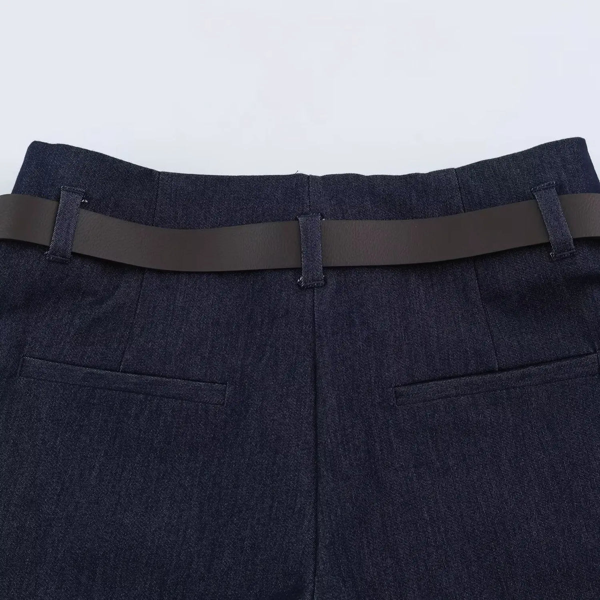 BSAY Women Solid Color Wide Leg Pants High Waist Turn Up Cuff Hem With Metal Buckle Belt Elegant Commuter Casual Long Trousers
