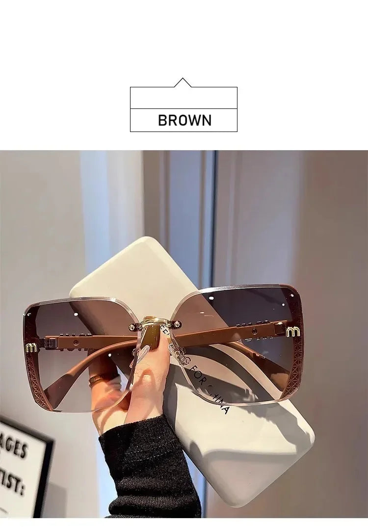 QVQV Fashion Oversized Square Sunglasses Women 2026 New Side Frame Letters Luxury Brand Sun Glasses Trendy Driving Eyeglasses