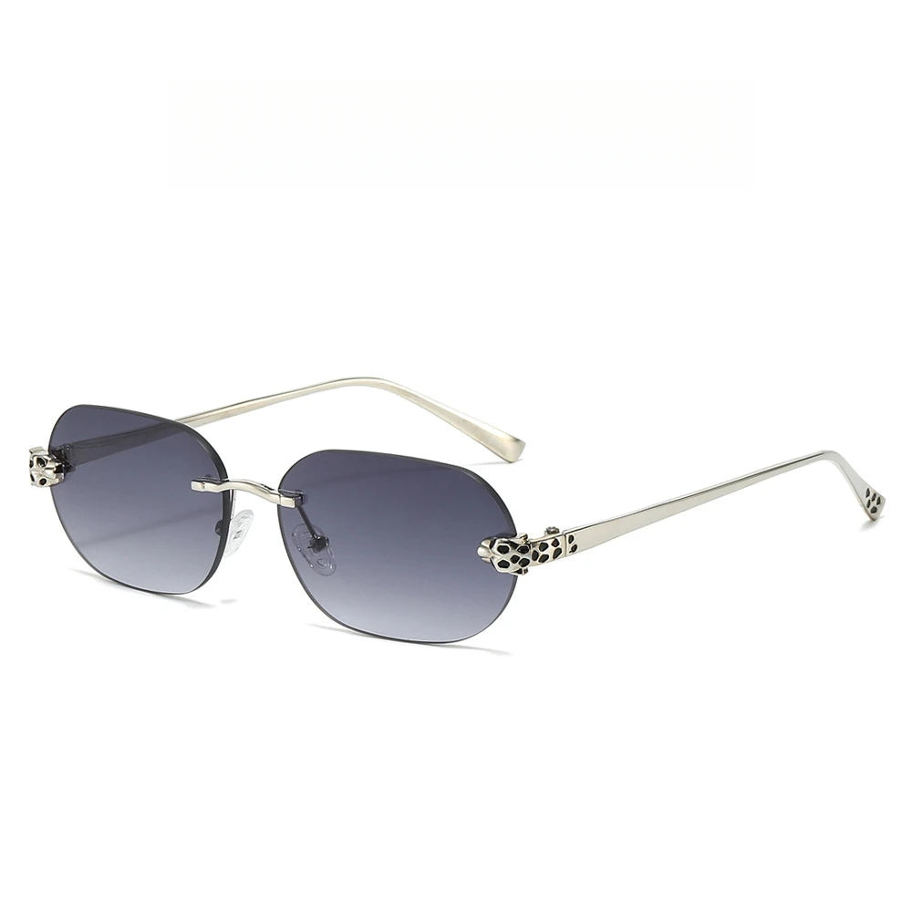Luxury Brand Rimless Sunglasses Men Women Fashion Cheetah Decoration Metal Shades Frameless UV400 Shades Street Photography