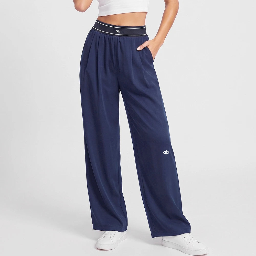 Women Sport Pants Quick Dry Wide Leg Athletic Pant Elastic High Waist Pleated Straight Trousers With Pockets Loose Fit Workout